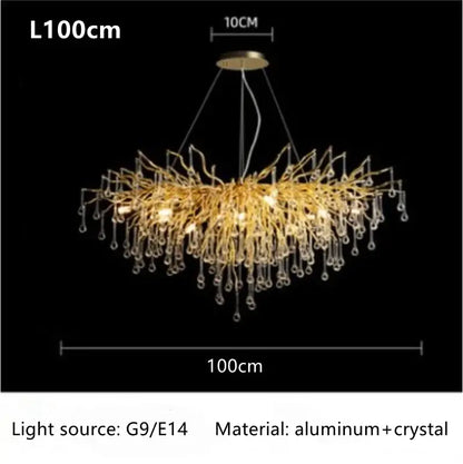 Luxury gold branch crystal chandelier dining room pendant light