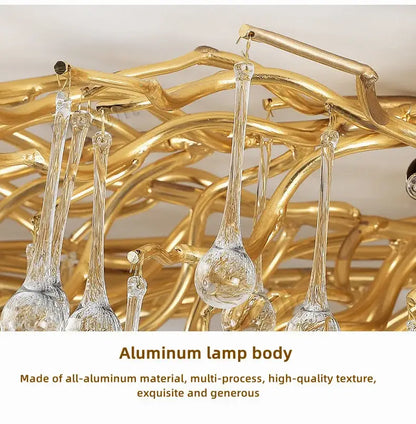 Luxury gold branch crystal chandelier dining room pendant light