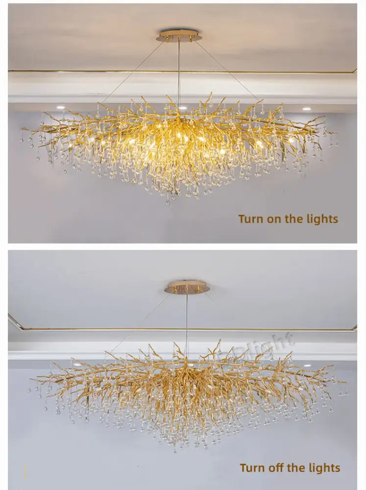 Luxury gold branch crystal chandelier dining room pendant light