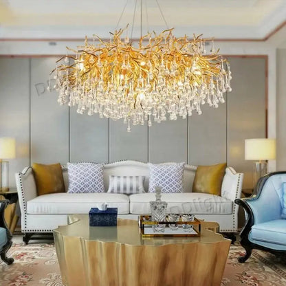 Luxury gold branch crystal chandelier dining room pendant light