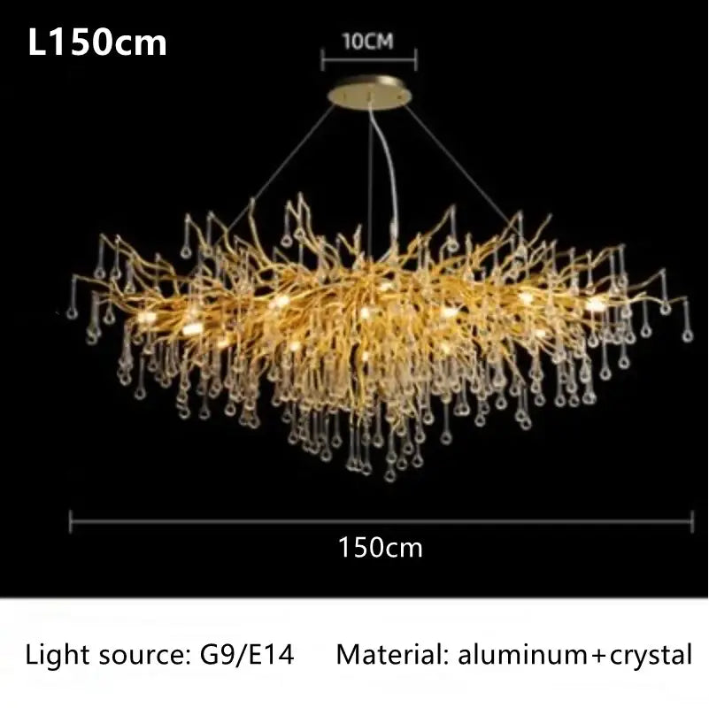 Luxury gold branch crystal chandelier dining room pendant light