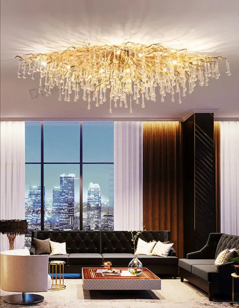 Luxury gold branch crystal chandelier dining room pendant light