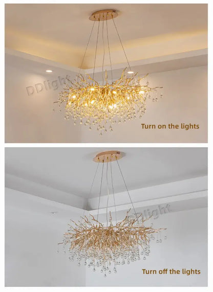Luxury gold branch crystal chandelier dining room pendant light