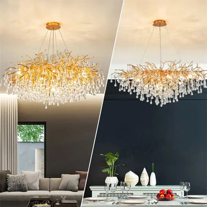Luxury gold branch crystal chandelier dining room pendant light