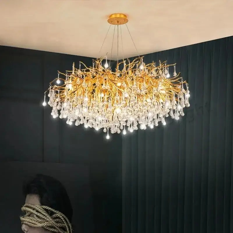 Luxury gold branch crystal chandelier dining room pendant light