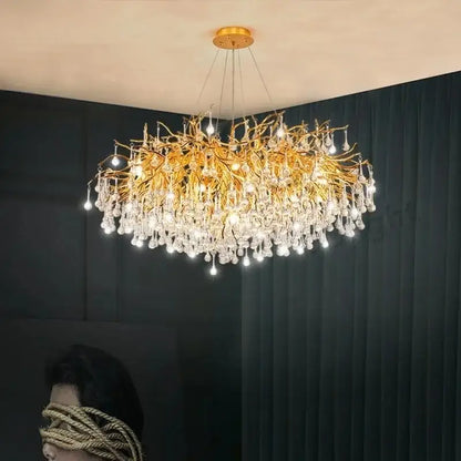 Luxury gold branch crystal chandelier dining room pendant light