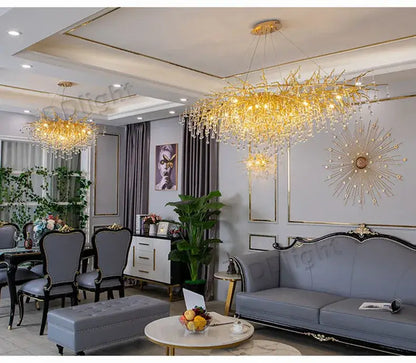 Luxury gold branch crystal chandelier dining room pendant light