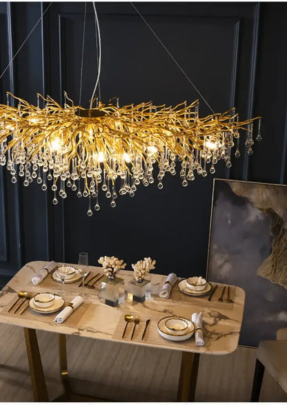 Luxury gold branch crystal chandelier dining room pendant light