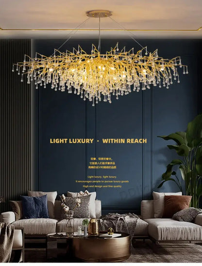 Luxury gold branch crystal chandelier dining room pendant light