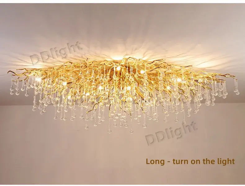 Luxury gold branch crystal chandelier dining room pendant light