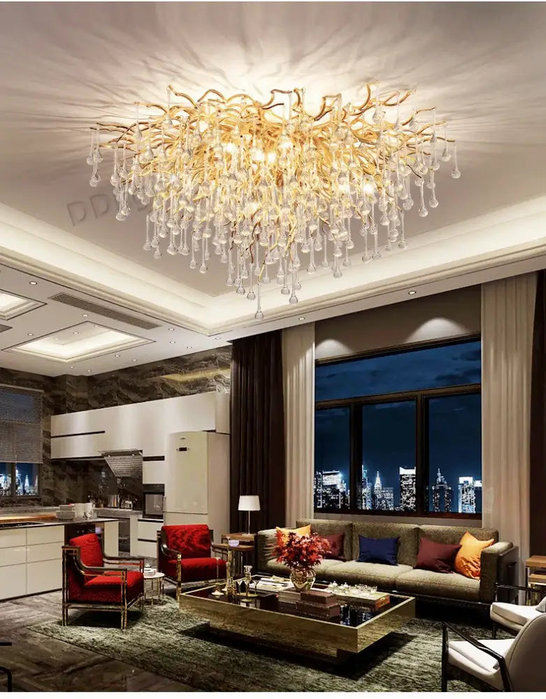 Luxury gold branch crystal chandelier dining room pendant light