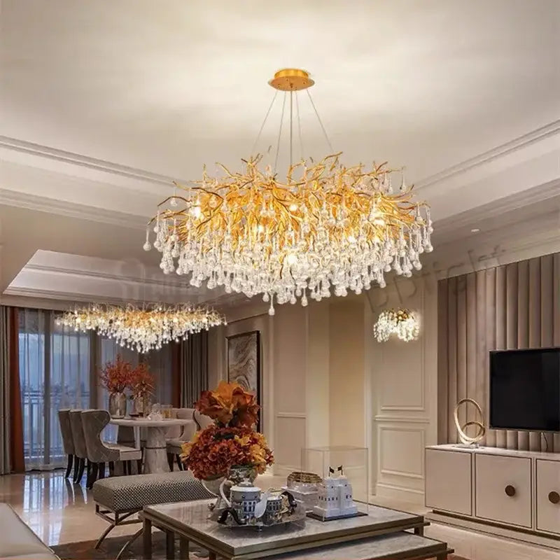 Luxury gold branch crystal chandelier dining room pendant light