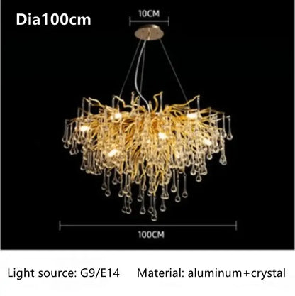 Luxury gold branch crystal chandelier dining room pendant light