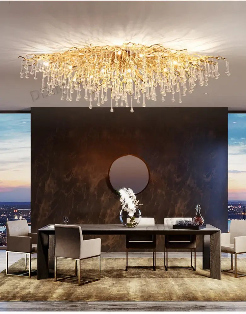 Luxury gold branch crystal chandelier dining room pendant light