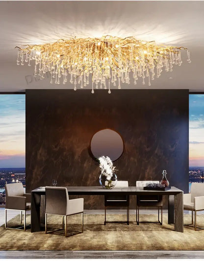 Luxury gold branch crystal chandelier dining room pendant light