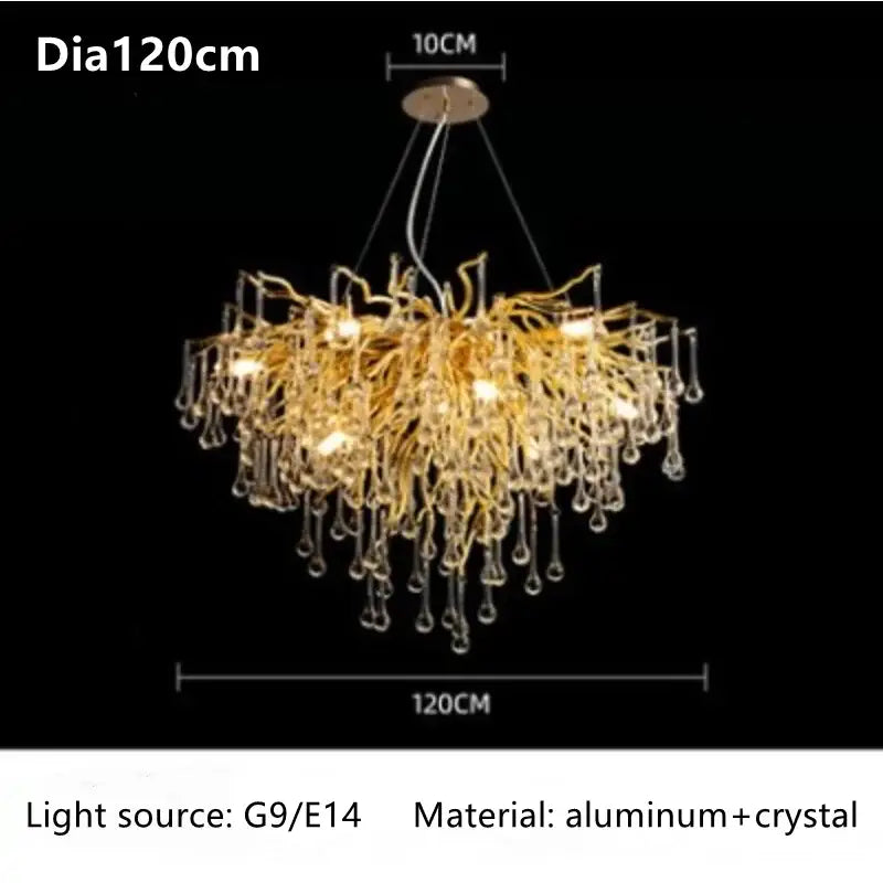Luxury gold branch crystal chandelier dining room pendant light