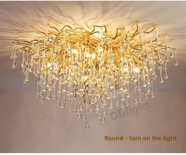 Luxury gold branch crystal chandelier dining room pendant light