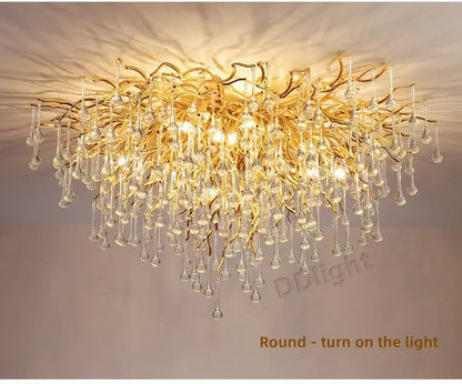 Luxury gold branch crystal chandelier dining room pendant light