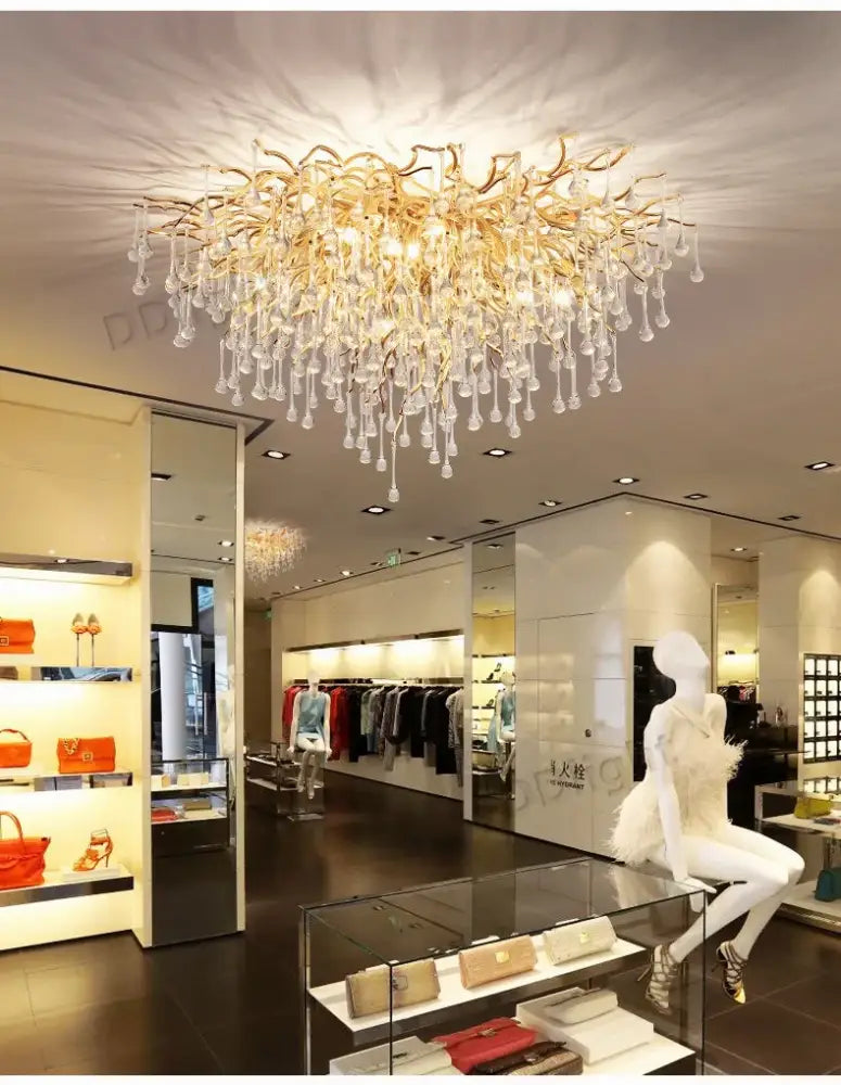 Luxury gold branch crystal chandelier dining room pendant light