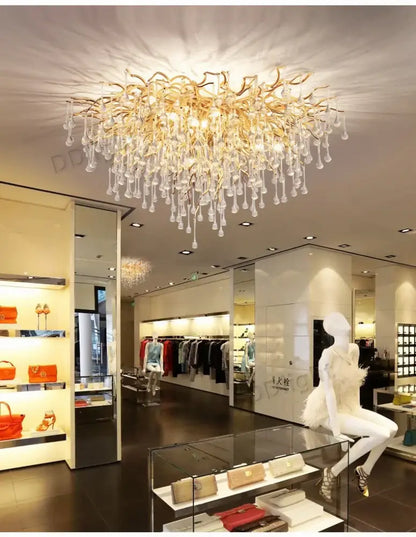 Luxury gold branch crystal chandelier dining room pendant light
