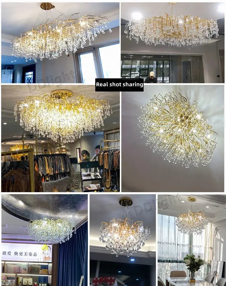 Luxury gold branch crystal chandelier dining room pendant light