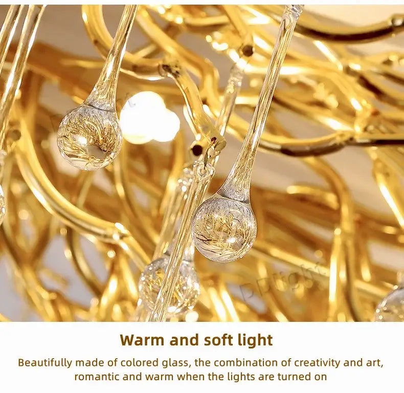 Luxury gold branch crystal chandelier dining room pendant light