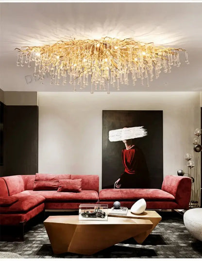Luxury gold branch crystal chandelier dining room pendant light