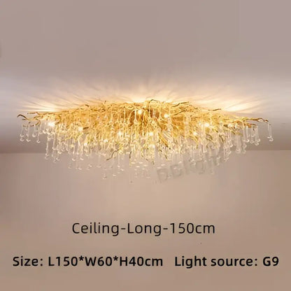 Luxury gold branch crystal chandelier dining room pendant light