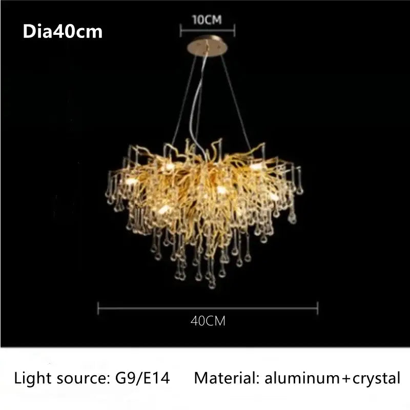 Luxury gold branch crystal chandelier dining room pendant light