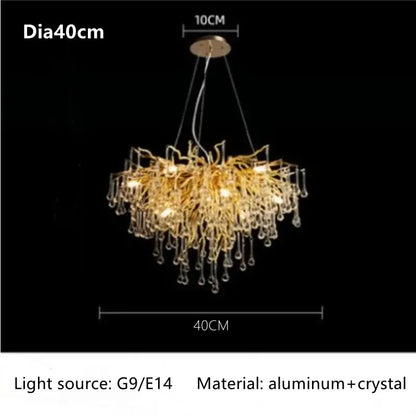 Luxury gold branch crystal chandelier dining room pendant light