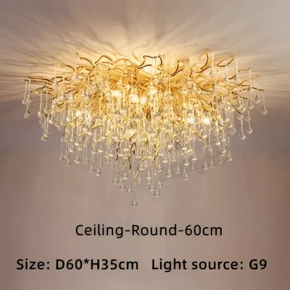 Luxury gold branch crystal chandelier dining room pendant light