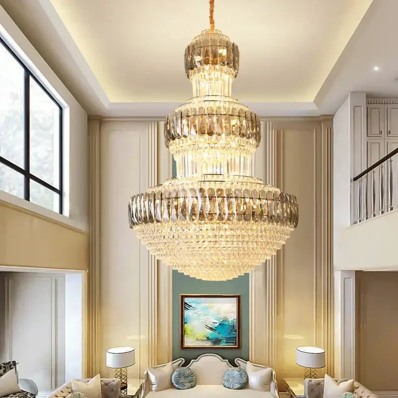 luxury crystal chandelier gold dining room multi tiered