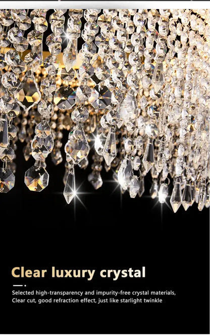 Luxury gold circular crystal chandelier dining room pendant light