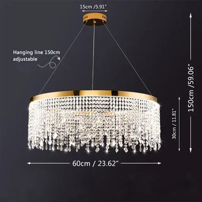 Luxury gold circular crystal chandelier dining room pendant light