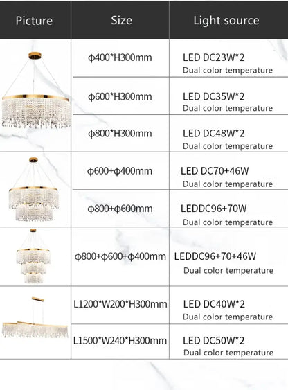 Luxury gold circular crystal chandelier dining room pendant light