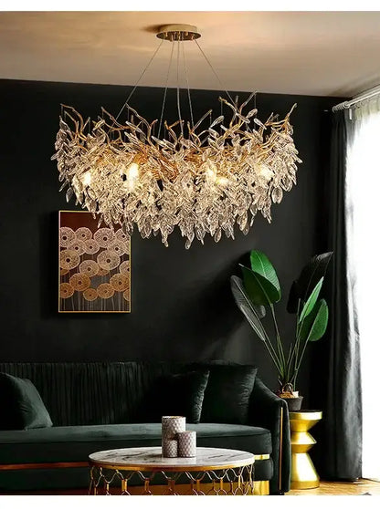Luxury golden leaf crystal chandelier living room led light