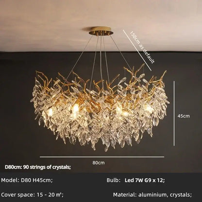 Luxury golden leaf crystal chandelier living room led light