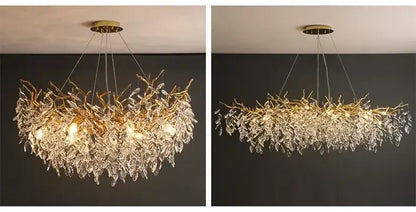 Luxury golden leaf crystal chandelier living room led light