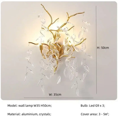 Luxury golden leaf crystal chandelier living room led light