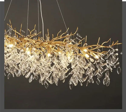 Luxury golden leaf crystal chandelier living room led light