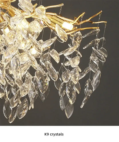 Luxury golden leaf crystal chandelier living room led light
