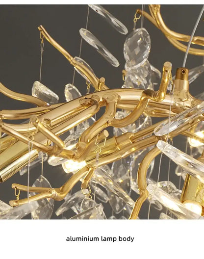 Luxury golden leaf crystal chandelier living room led light