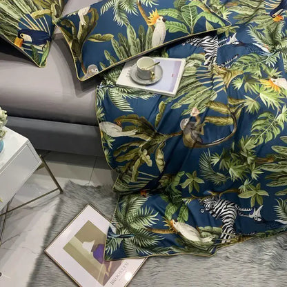 Botanical flamingo leaf egyptian cotton duvet cover bedroom set