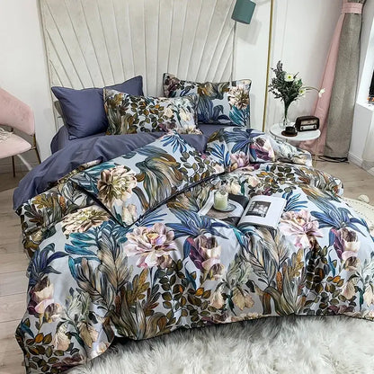 Botanical flamingo leaf egyptian cotton duvet cover bedroom set