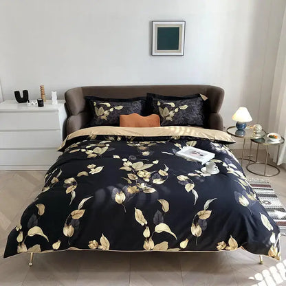 Botanical flamingo leaf egyptian cotton duvet cover bedroom set