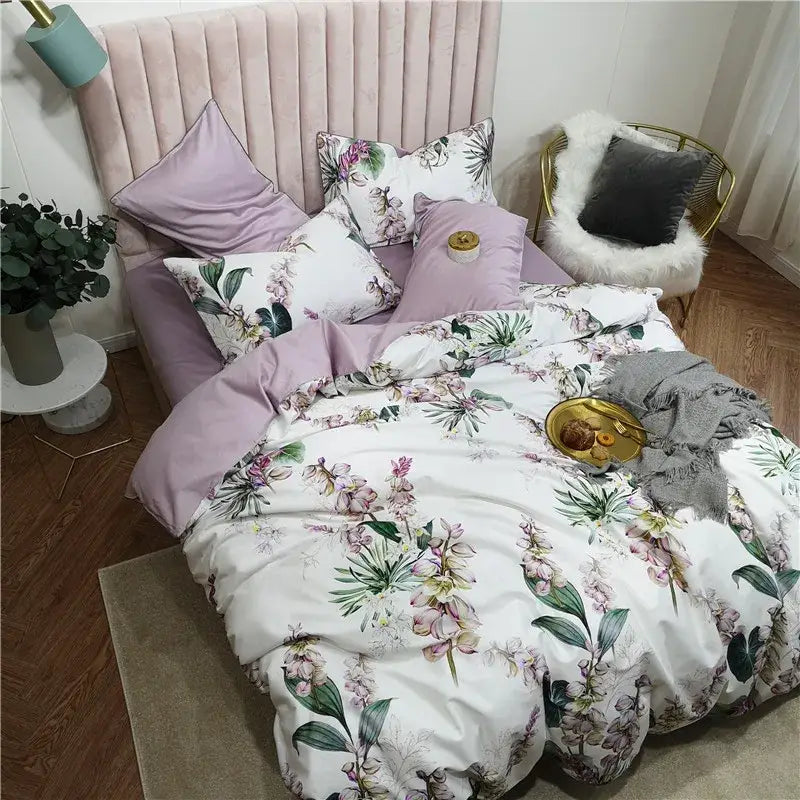Botanical flamingo leaf egyptian cotton duvet cover bedroom set