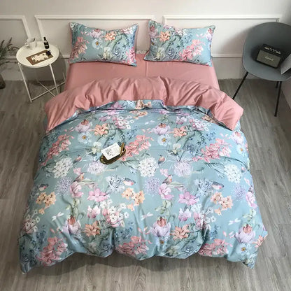 Botanical flamingo leaf egyptian cotton duvet cover bedroom set