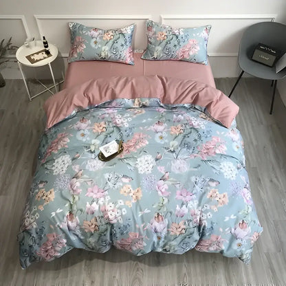 Botanical flamingo leaf egyptian cotton duvet cover bedroom set