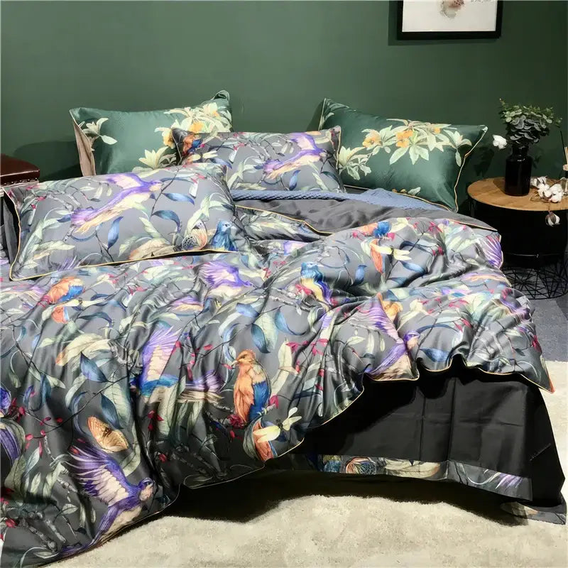 Tropical flamingo navy blue duvet cover bedroom bedding set