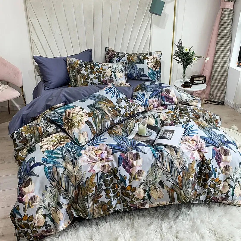 Luxury navy & gold egyptian cotton quilted bedding set bedroom